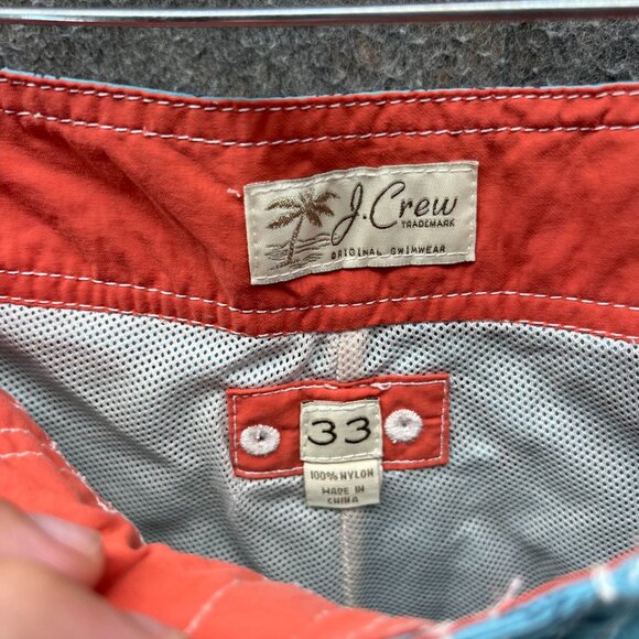 J.Crew Swim Trunks Mens 33 Blue Leaf Print Nylon Board Shorts Drawstring Lined - Picture 6 of 11